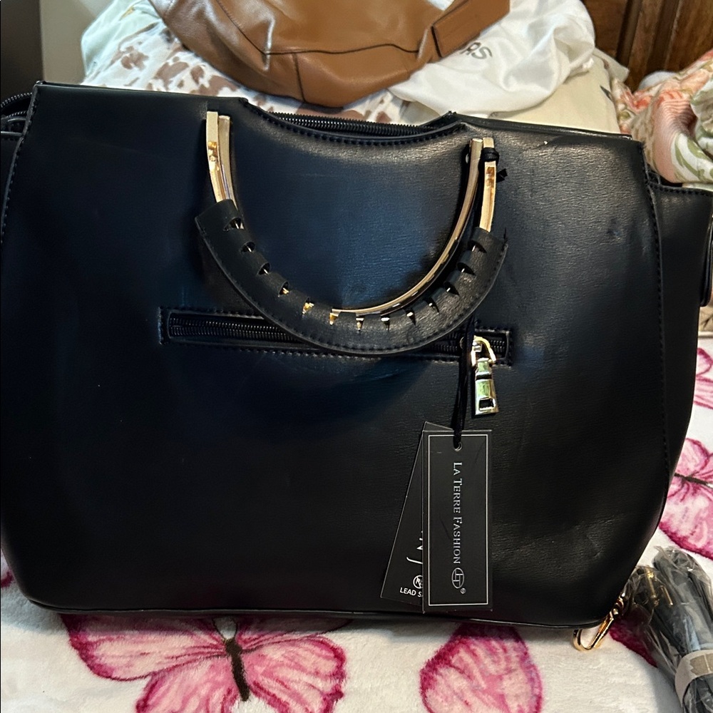 Belk Black Tote Bag with Gold Hardware